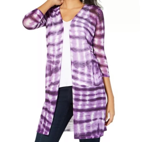 INC Tie Dye Open Front Cardigan Sweater Purple - Picture 1 of 8